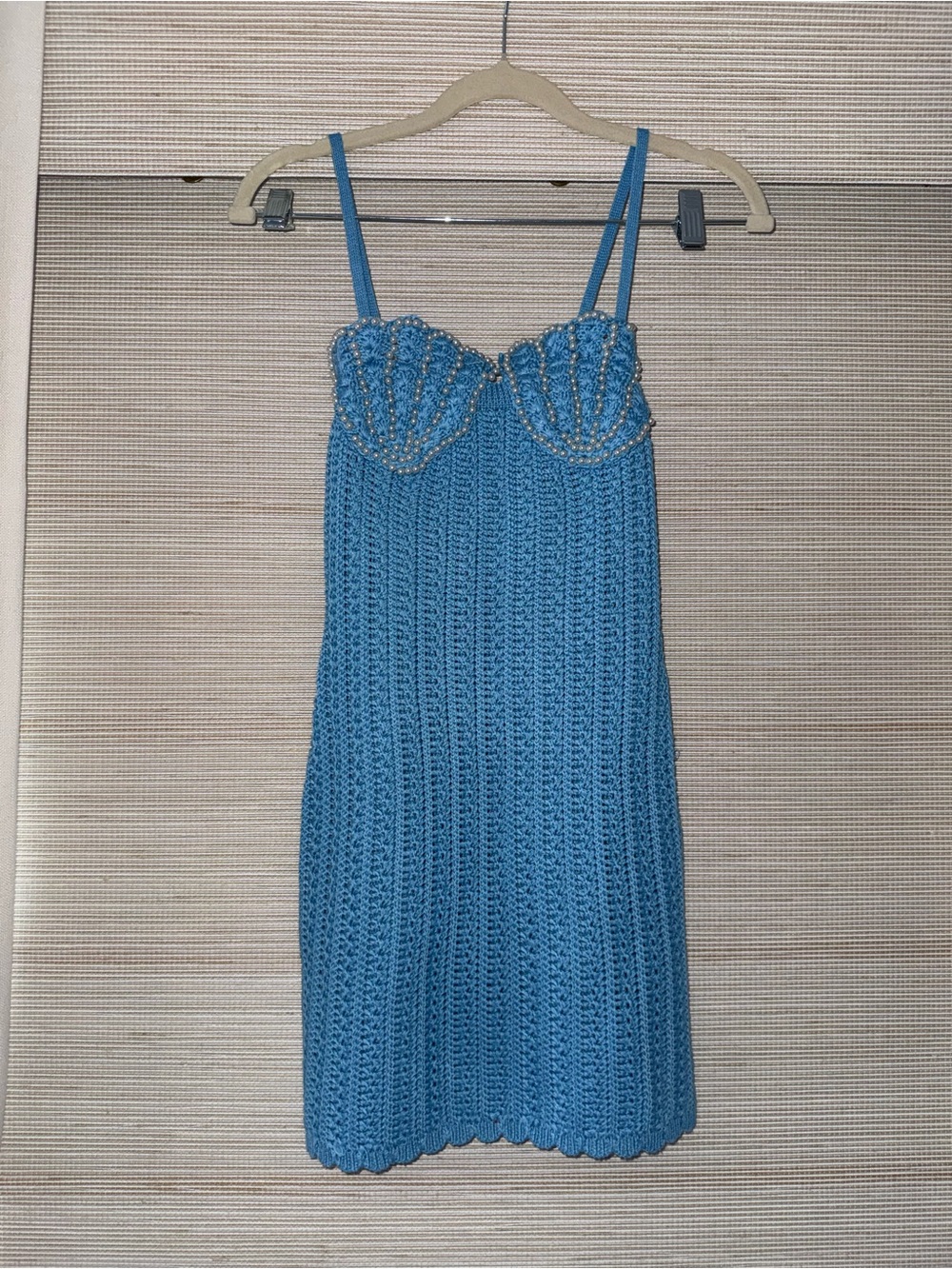Musera Blue Crochet Slip Mini Dress with Beaded Shell Bust Size S